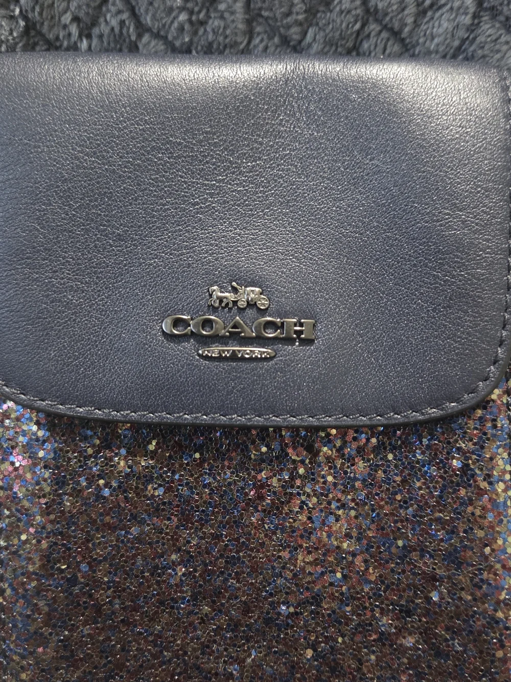 Coach Navy Leather Crossbody with Multicolor Glitter Panel